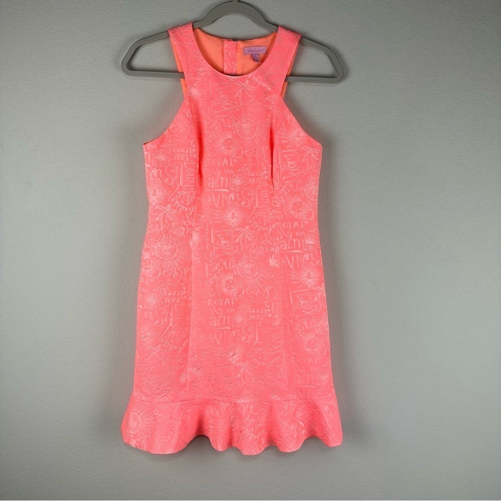Lilly Pulitzer Pink Peach Word on the Street Liana Jacquard Sheath Dress Size 2